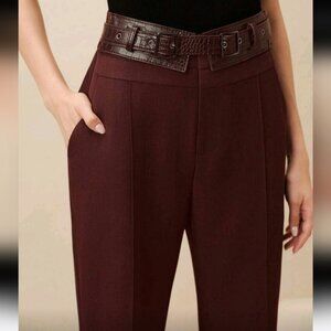 Fashionable High-Waisted Pants With Metal Buckle Belt, Suitable For Office Wear
